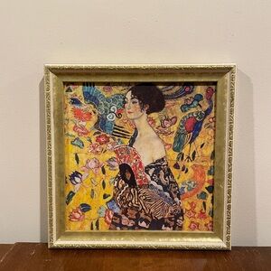 Gustav Klimt Lady With Fan Framed Print 10x10 Art Nouveau Gold Frame Wall Art